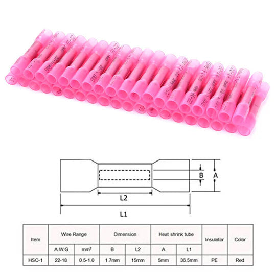 200PCS WATERPROOF HEAT SHRINK BUTT WIRE CRIMP CONNECTORS INSULATED TERMINALS SET
