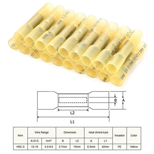 200PCS WATERPROOF HEAT SHRINK BUTT WIRE CRIMP CONNECTORS INSULATED TERMINALS SET