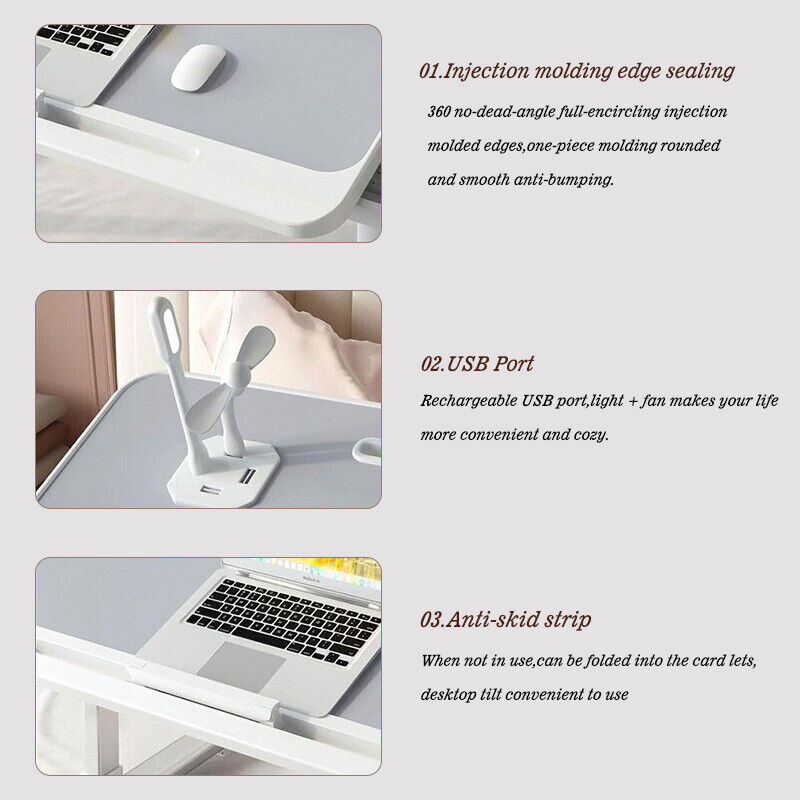 Laptop Bed Tray Desk Adjustable Table Sofa Sit Stand Desktop Computer Stand Fan