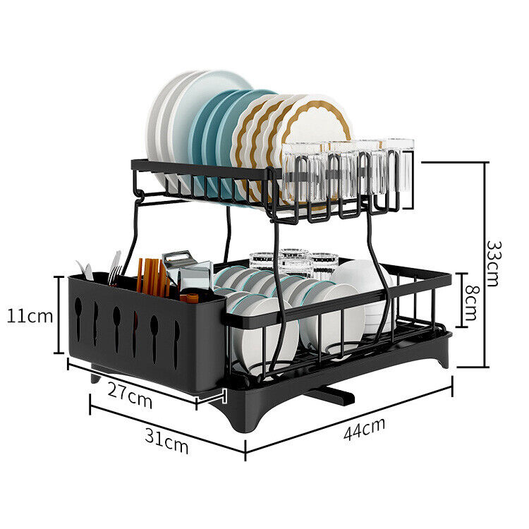 Detachable Dish Drying Rack 2 Tier Drainboard Cutlery Drainer Organizer