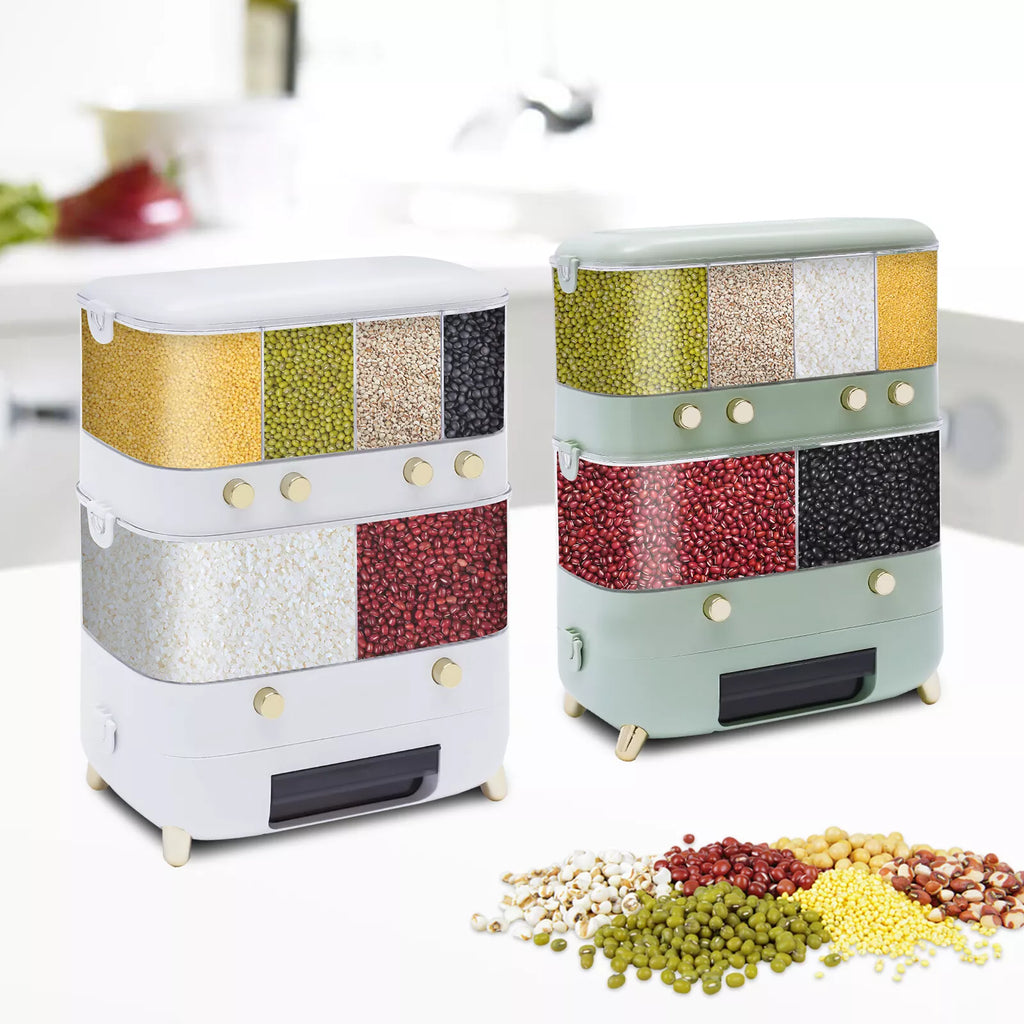10KG CEREAL STORAGE RICE DISPENSER KITCHEN 6 IN1 PANTRY GRAIN DRY FOOD CONTAINER