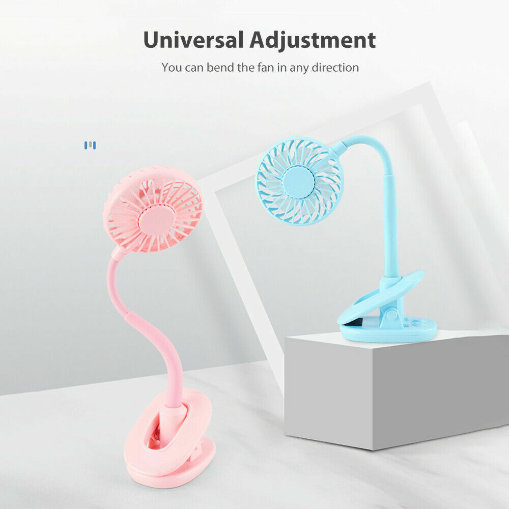 Portable 360° Mini Fan Travel USB Rechargeable Clip On Desk Pram Car Cooling Fan