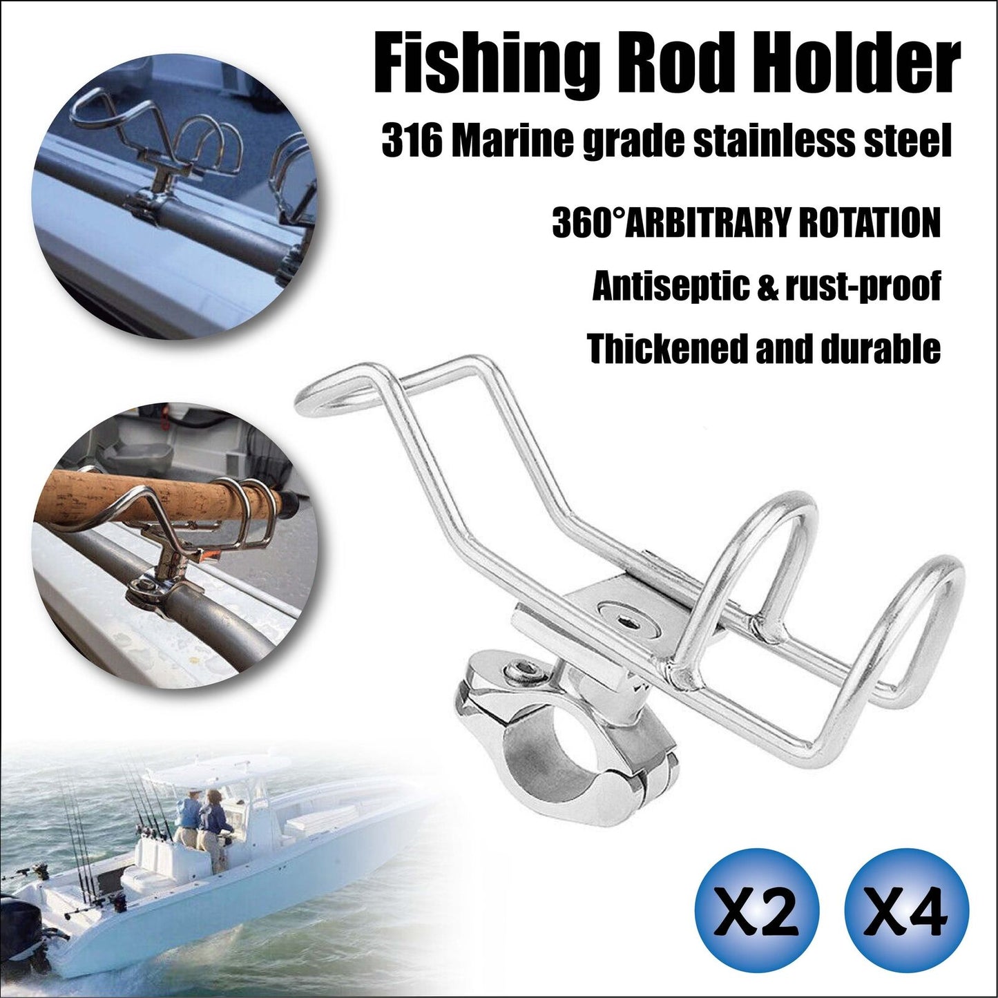 Stainless Steel Rod Holder Rail Mount Wire Fishing Boat Marine Grade