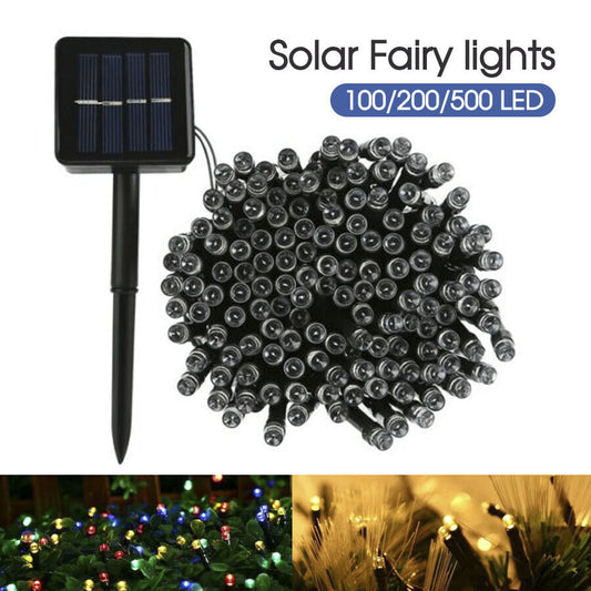Solar Fairy String Lights 100/200/500 LED Outdoor Garden Christmas Party Decor