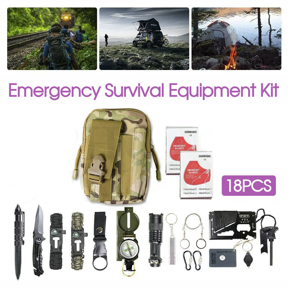 Emergency Survival Equipment Kit Outdoor Tactical Hiking Camping SOS 18Pcs Tool