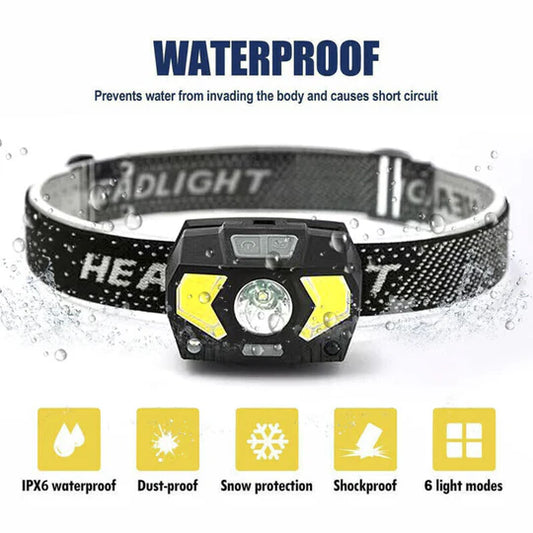 LED HEAD TORCH HEADLIGHT COB CAMPING HEADLAMP USB RECHARGEABLE FLASHLIGHT LAMP