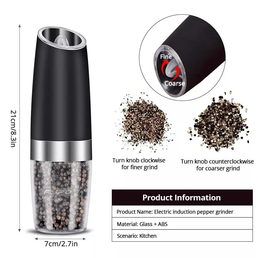 Gravity Electric Salt and Pepper Grinder Mill Shakers Adjustable Automatic