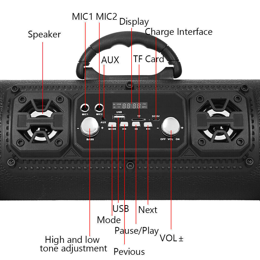 Portable Speaker Wireless Bluetooth Stereo Bass USB/TF/ Radio Subwoofer