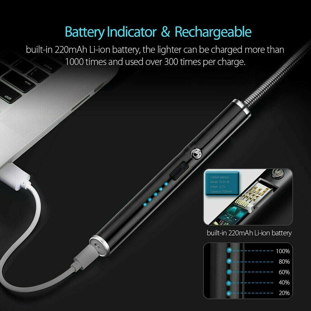 Electric Flameless USB Lighter BBQ Windproof Kitchen Candle Rechargeable Black