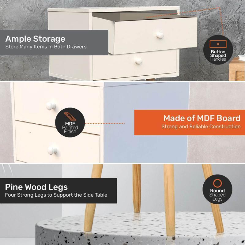 Side Table 1/2 Drawer Grey With Natural Wood Handle