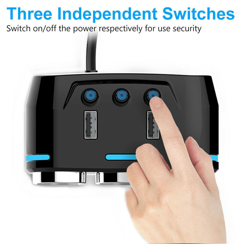 Three Way 12V Multi Socket Car Lighter Splitter Dual USB Charger Adapter