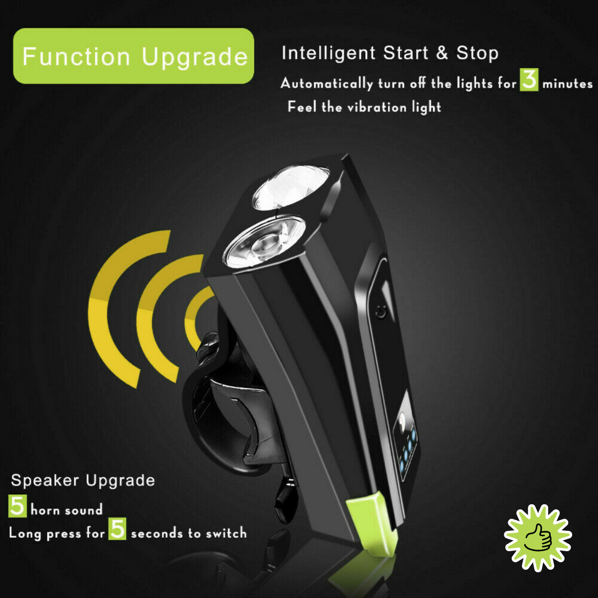 USB Rechargeable Bicycle Bike Smart Induction Front Light 2*T6 LED 6 Modes Horn