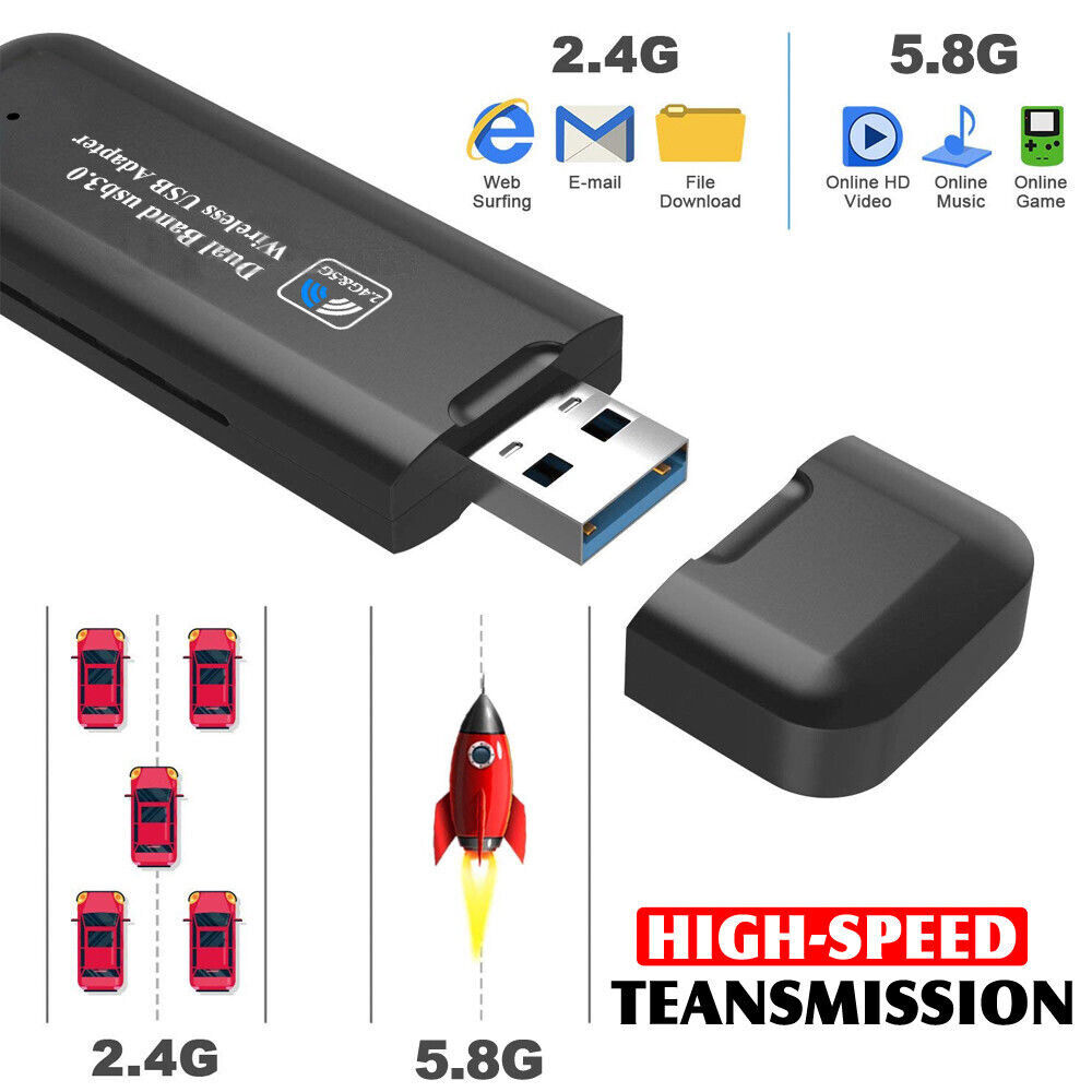 1200Mbps USB 3.0 Wireless WiFi Network Receiver Adapter 5GHz Dual Band Dongle