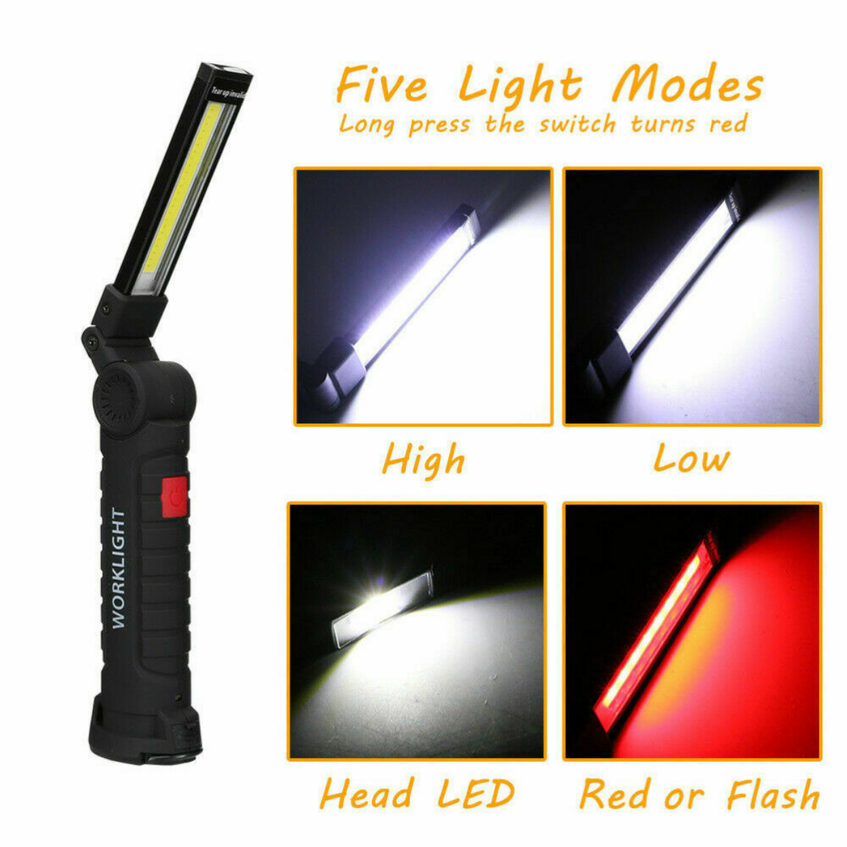 Rechargeable COB LED Hand Torch Flashlight Work Light Cordless Magnetic