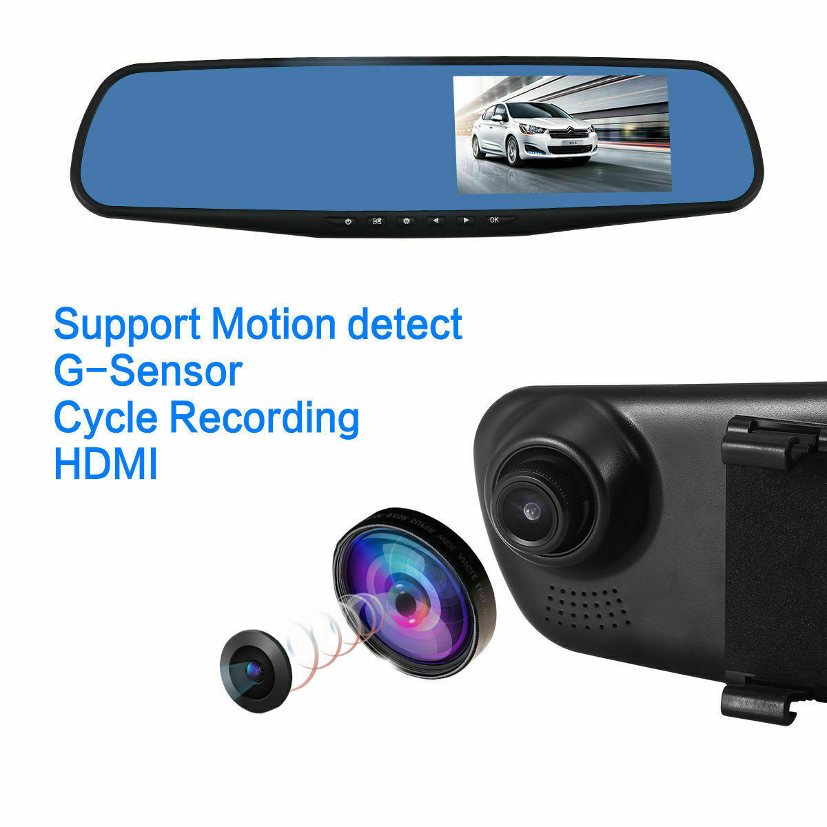 4.3" 1080P Dual Lens Car Auto DVR Dash Cam Video Camera Recorder Rearview Mirror