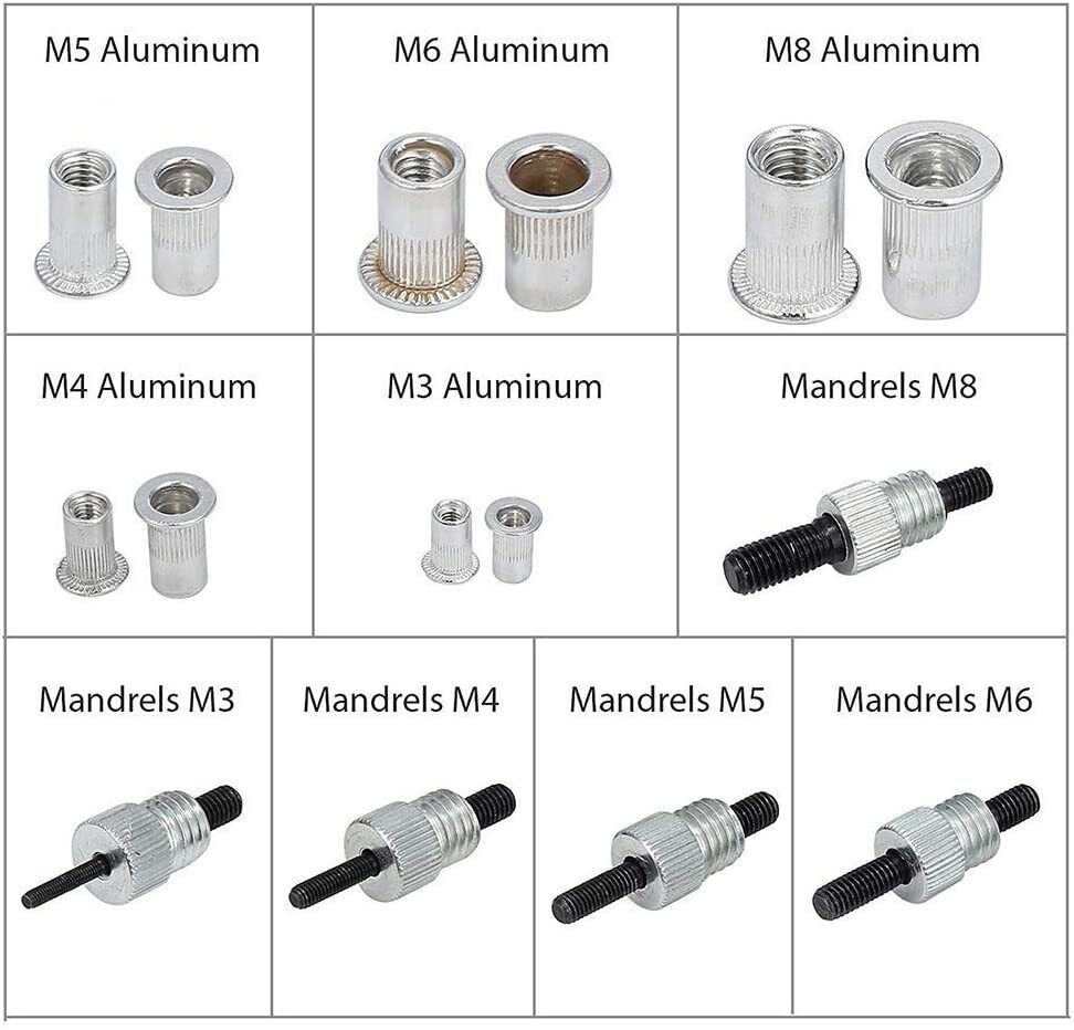 107x Riveter Nut Nutsert Tool Rivnut Gun Wrench Nuts Riveting Kit Mandrels M3-M8