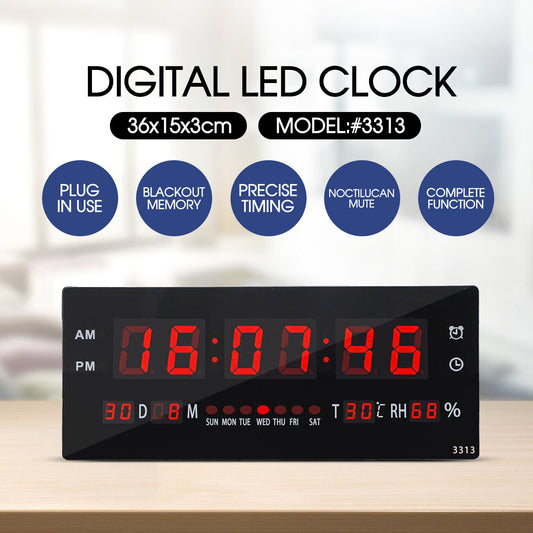 Digital Home Large Big Jumbo LED Wall Desk Clock With Calendar Temperature