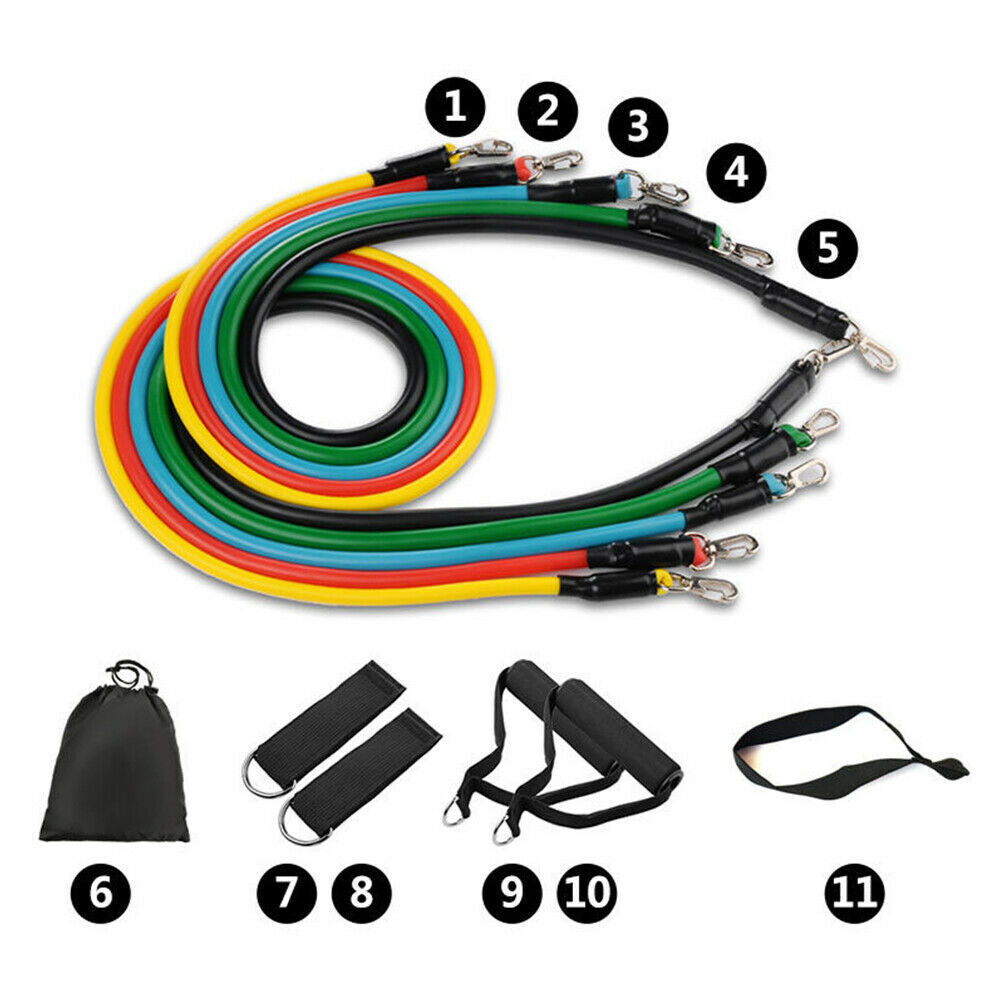 Latex Yoga Strap Resistance Bands Exercise Gym Home Tube Fitness Elastic 11PCS