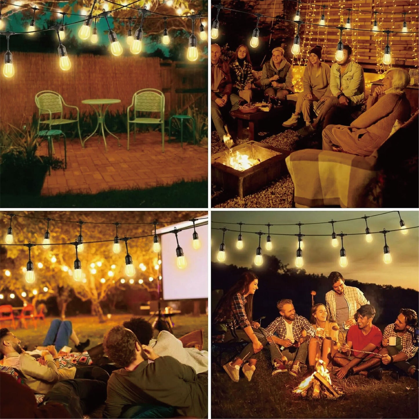 48FT LED Festoon Lights Solar String Light Waterproof Party Outdoor Bulbs
