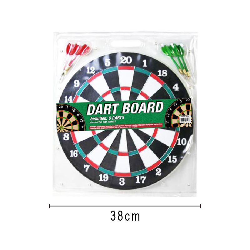 Dart Board Set Wooden Dartboard + 6 Darts Green & Red Man Cave Competitive Game