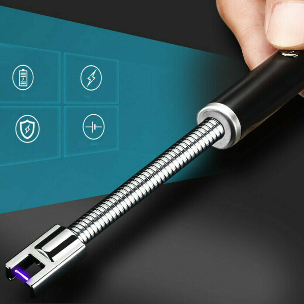 Electric Flameless USB Lighter BBQ Windproof Kitchen Candle Rechargeable Black