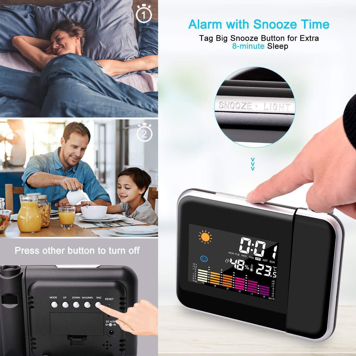 Smart Digital LED Projection Alarm Clock Temperature Time Projector LCD Display