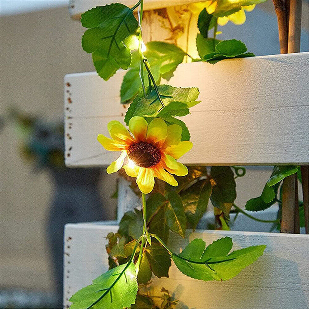 10M 100LED Solar Sunflower Fairy String Lights Home Garden Outdoor Wall Lamp