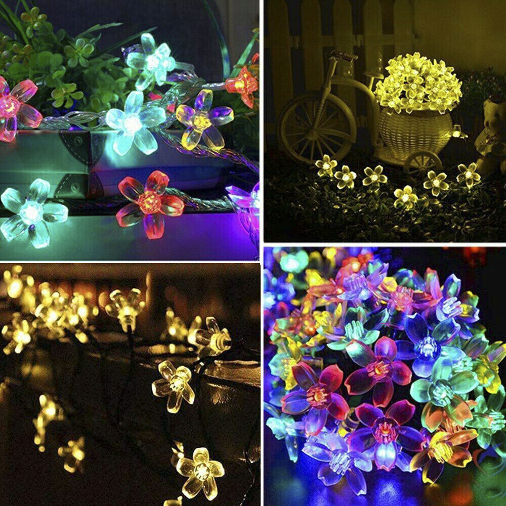 7M 50LED Waterproof Solar Cherry Flower String Fairy Lights Outdoor Garden Party