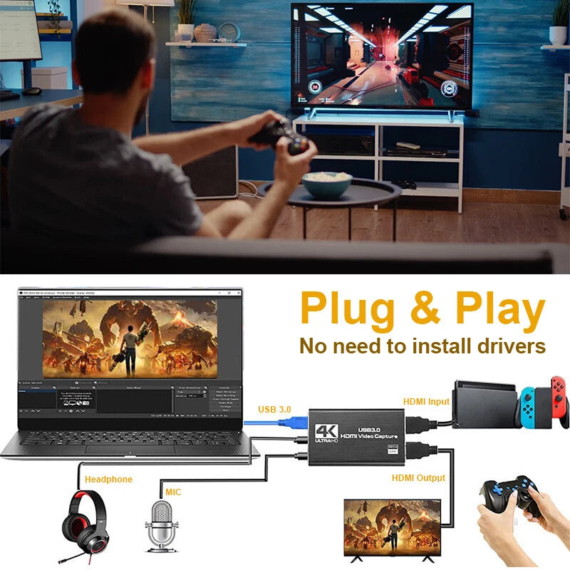 4K Video Capture Card 1080P 60fps HD Camera Recording HDMI to USB 3.0 Live Game