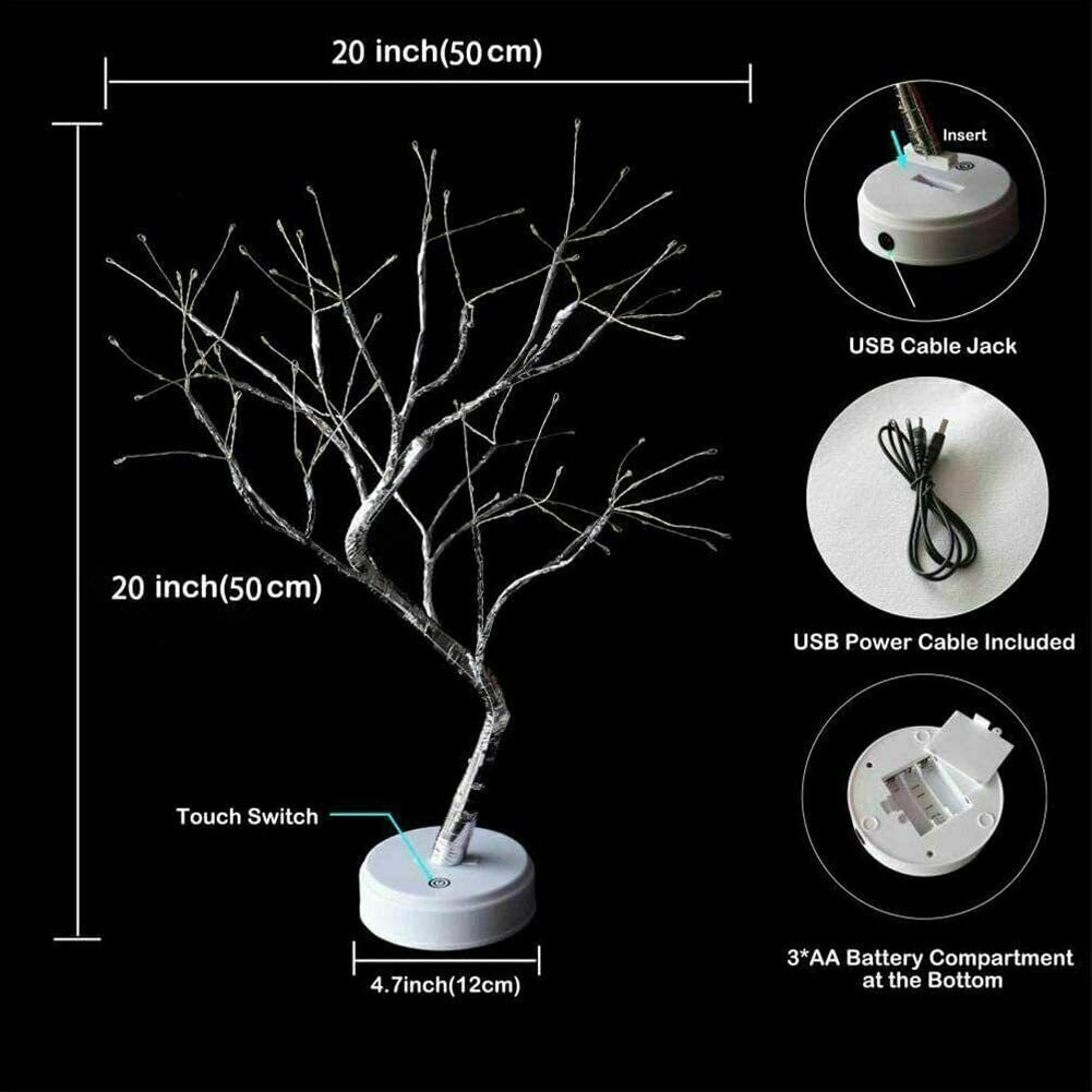 LED Night Light Tree Table Desk Lamp Gold Branch Battery USB Wedding Party Decor