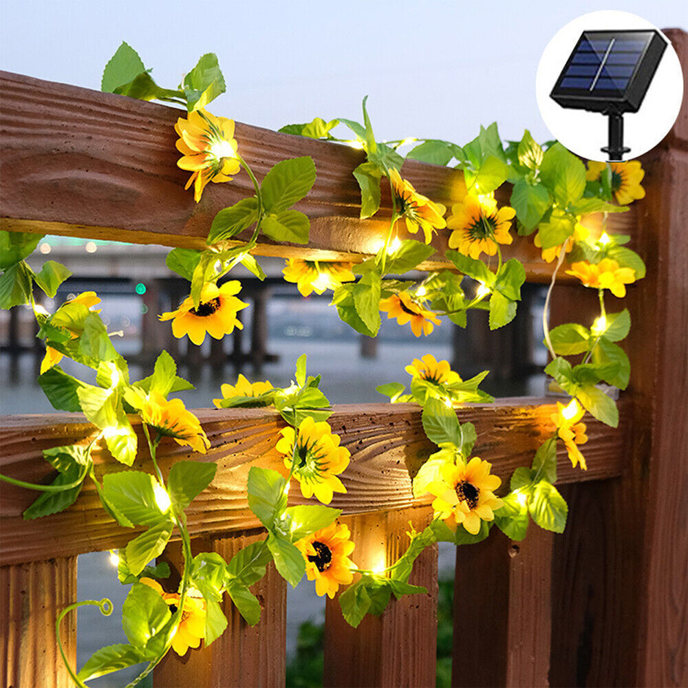 10M 100LED Solar Sunflower Fairy String Lights Home Garden Outdoor Wall Lamp