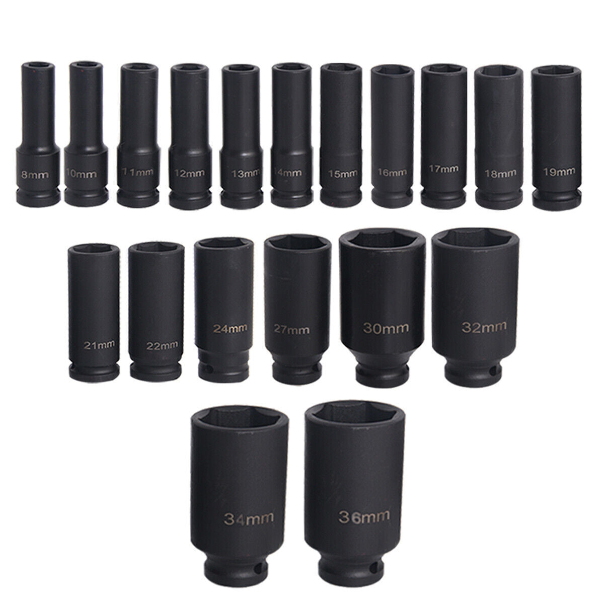 19pcs 1/2''Drive Deep Impact Socket Tool Set Metric Garage Workshop Tools 8-36MM