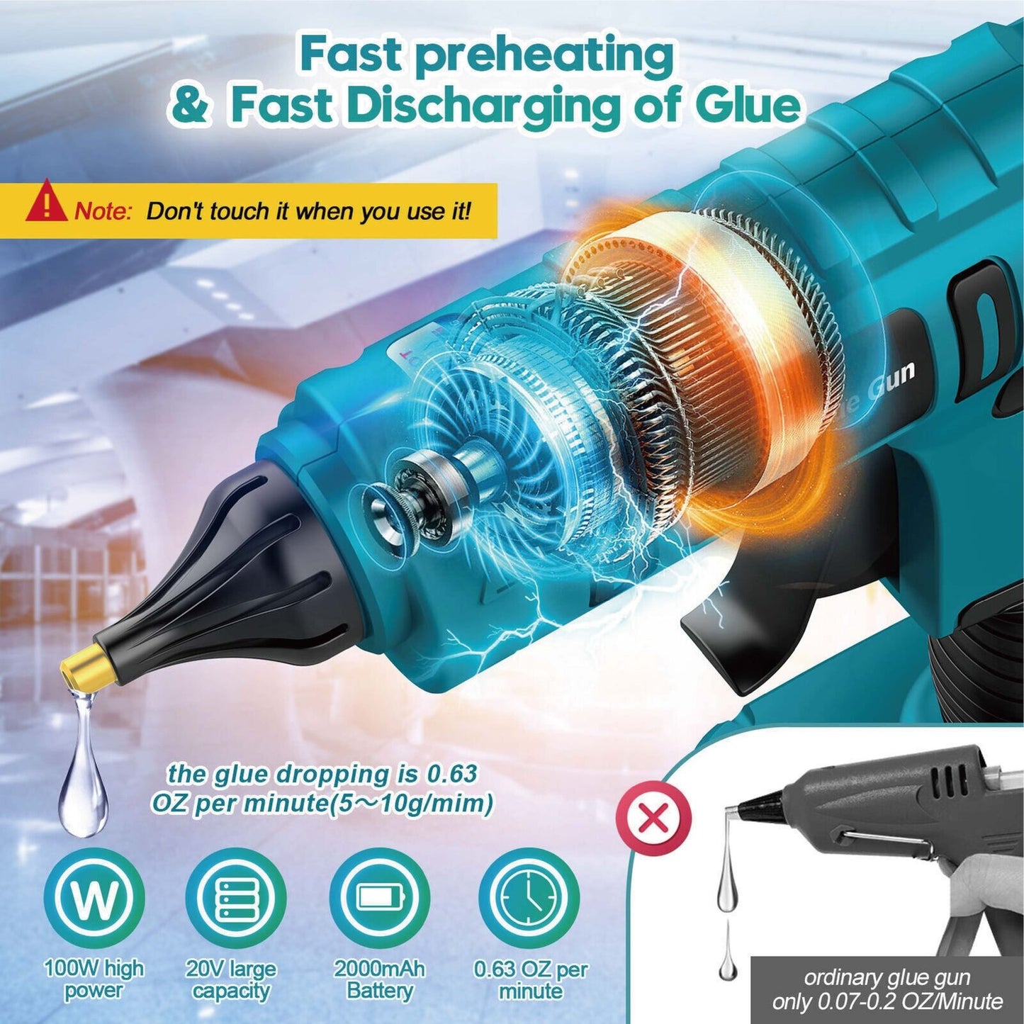 100W Cordless Hot Melt Glue Gun Electric Heating Craft DIY Tool +12 Glue Sticks