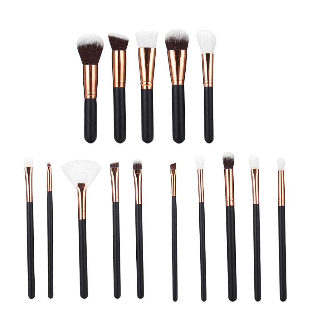 Soft 15Pcs Pro Face Powder Makeup Brushes Set Eyeshader Blending Highlight Tools