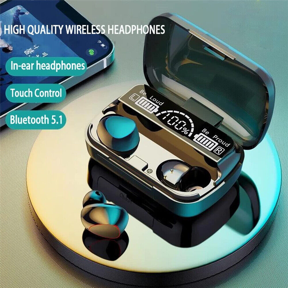 TWS Bluetooth 5.1 Wireless Earbuds Waterproof LED Display Stereo Gym Earphones