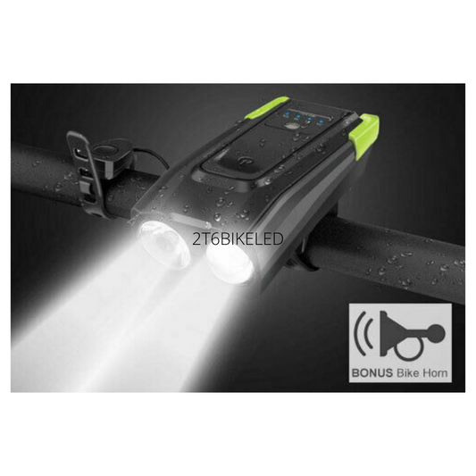 USB Rechargeable Bicycle Bike Smart Induction Front Light 2*T6 LED 6 Modes Horn