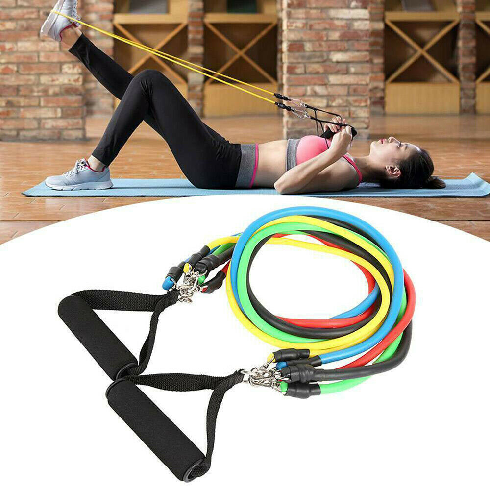 Latex Yoga Strap Resistance Bands Exercise Gym Home Tube Fitness Elastic 11PCS