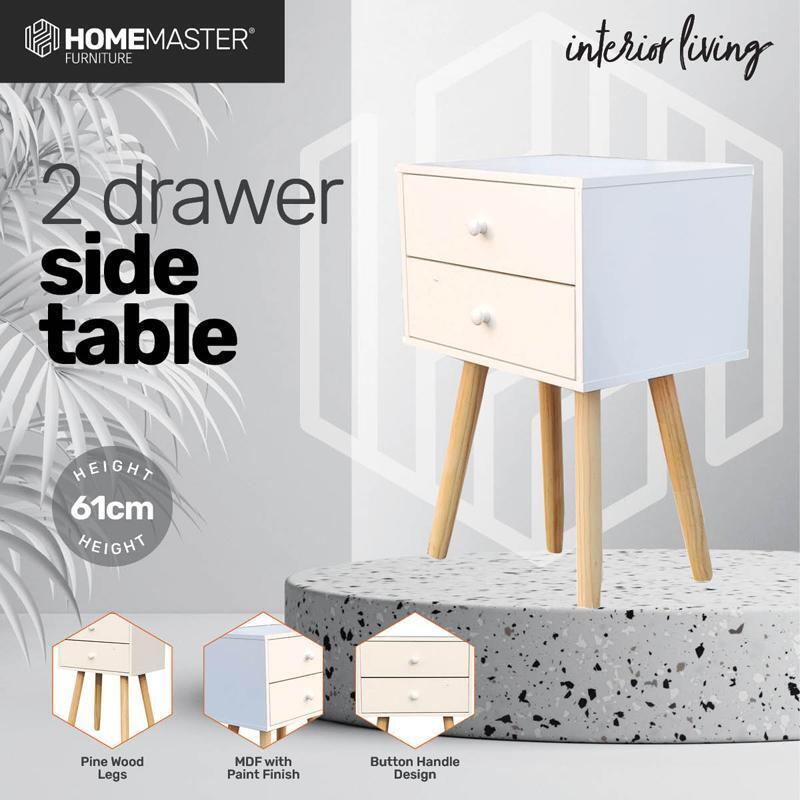 Side Table 1/2 Drawer Grey With Natural Wood Handle