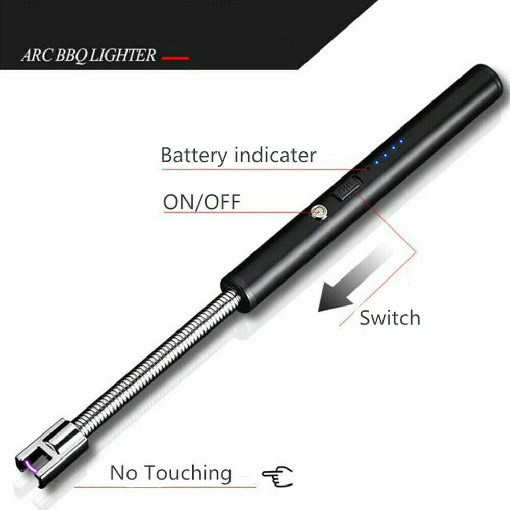 Electric Flameless USB Lighter BBQ Windproof Kitchen Candle Rechargeable Black