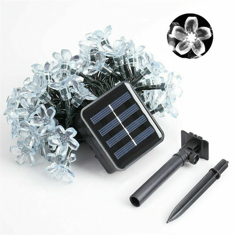 7M 50LED Waterproof Solar Cherry Flower String Fairy Lights Outdoor Garden Party