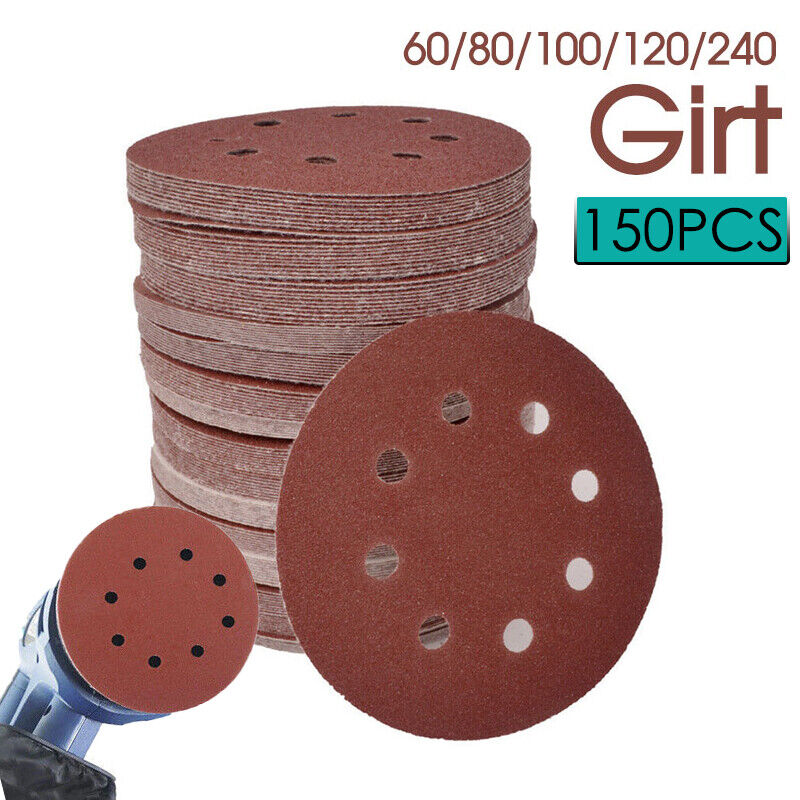 150pcs 125mm 5" Sanding Discs 60 80 100 120 240 Mixed Grit Orbital Sander Pads