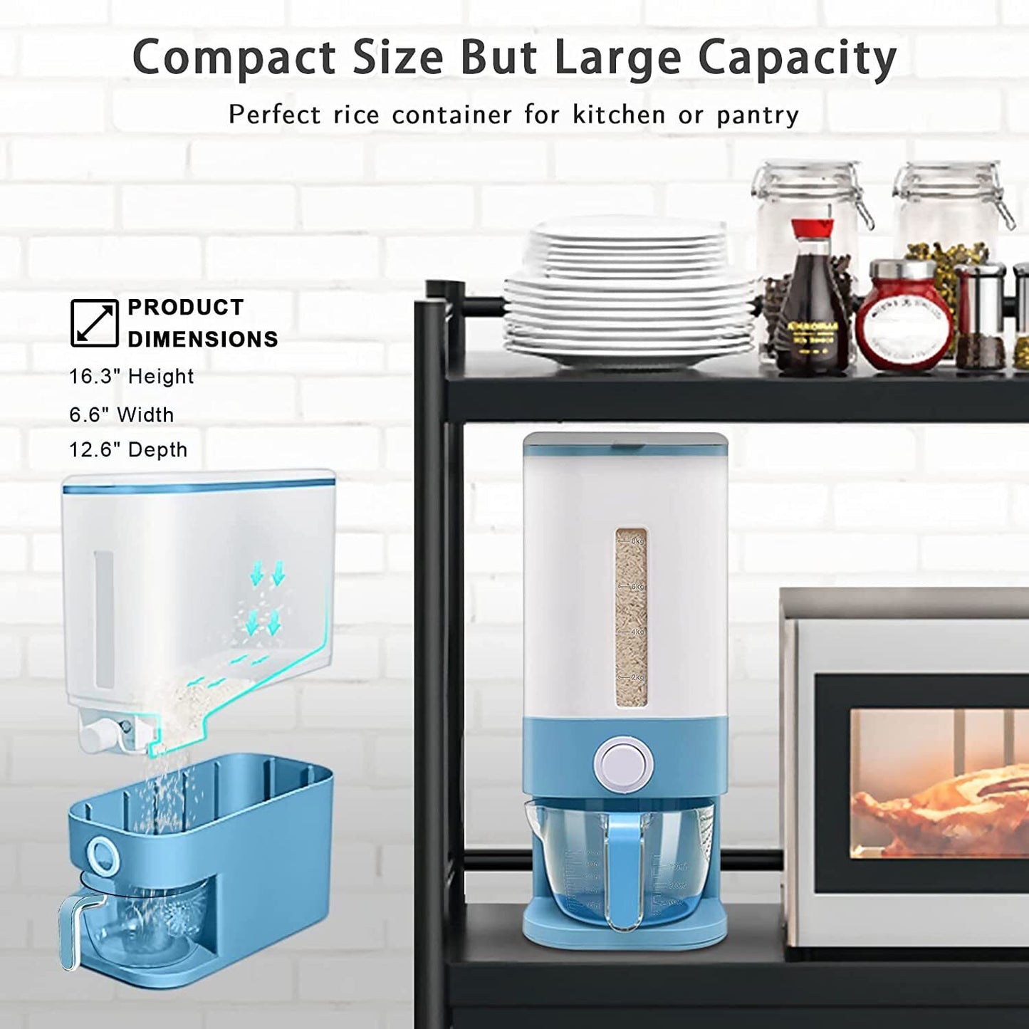 Rice Cereal Dispenser 12KG Grain Container Auto Food Storage Box Measuring Cup