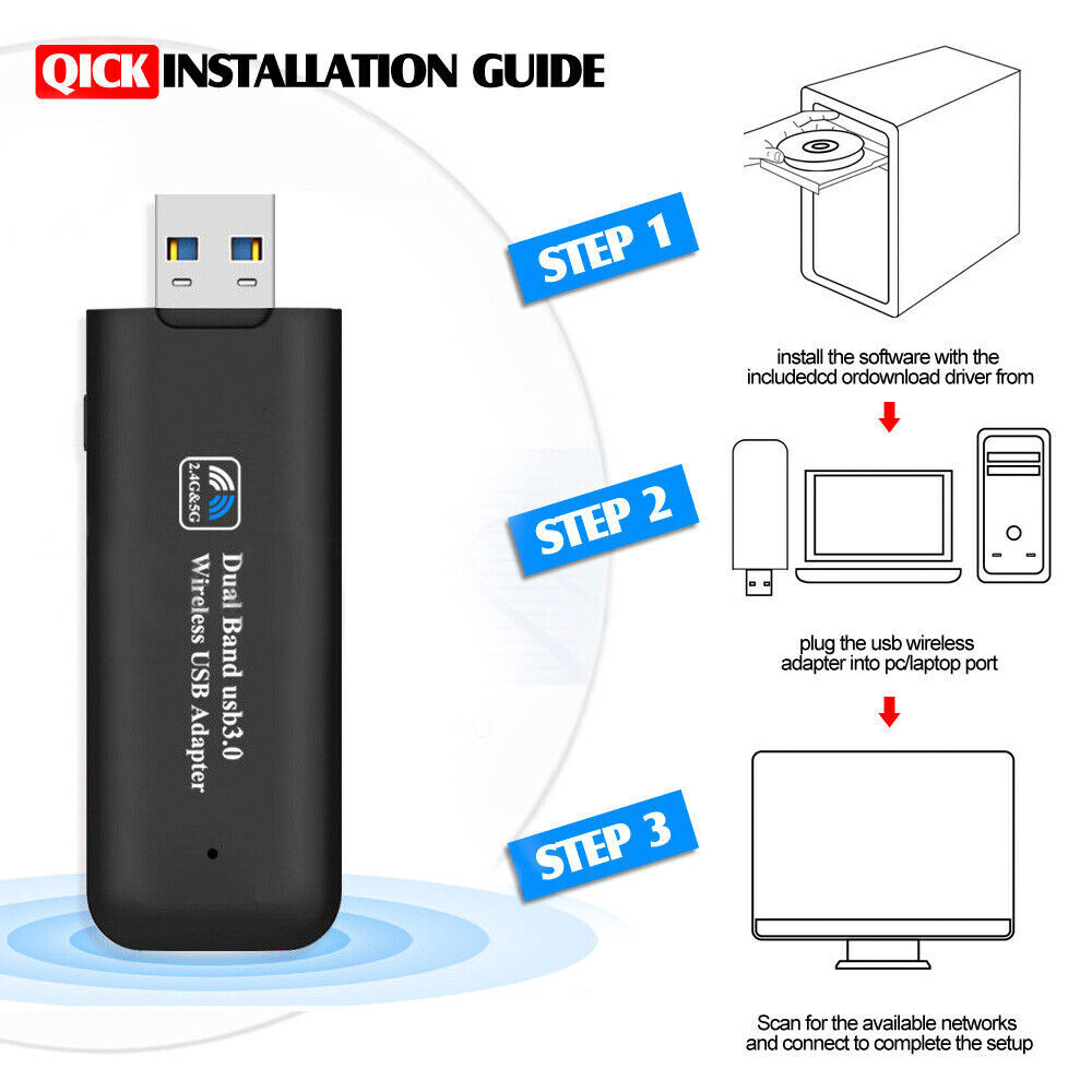 1200Mbps USB 3.0 Wireless WiFi Network Receiver Adapter 5GHz Dual Band Dongle