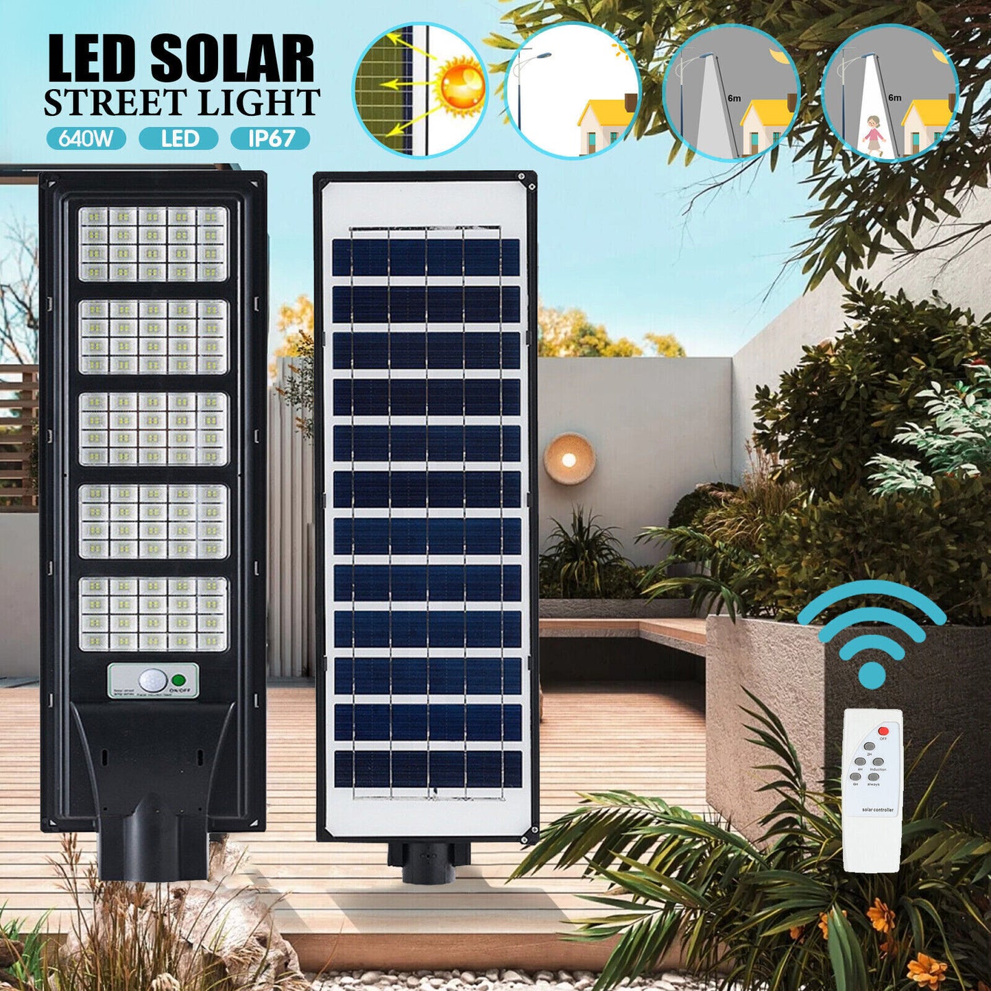 SOLAR STREET LED LIGHT RADAR SENSOR REMOTE OUTDOOR GARDEN YARD FLOOD WALL LAMP