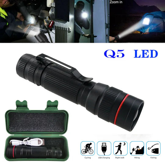 LED FLASHLIGHT ZOOM USB RECHARGEABLE TACTICAL TORCH LIGHT WATERPROOF