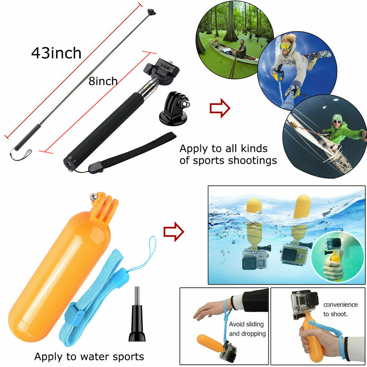 For GoPro Hero 258pcs 9 8 7 6 5 4 3 Accessories Pack Case Chest Head Floating