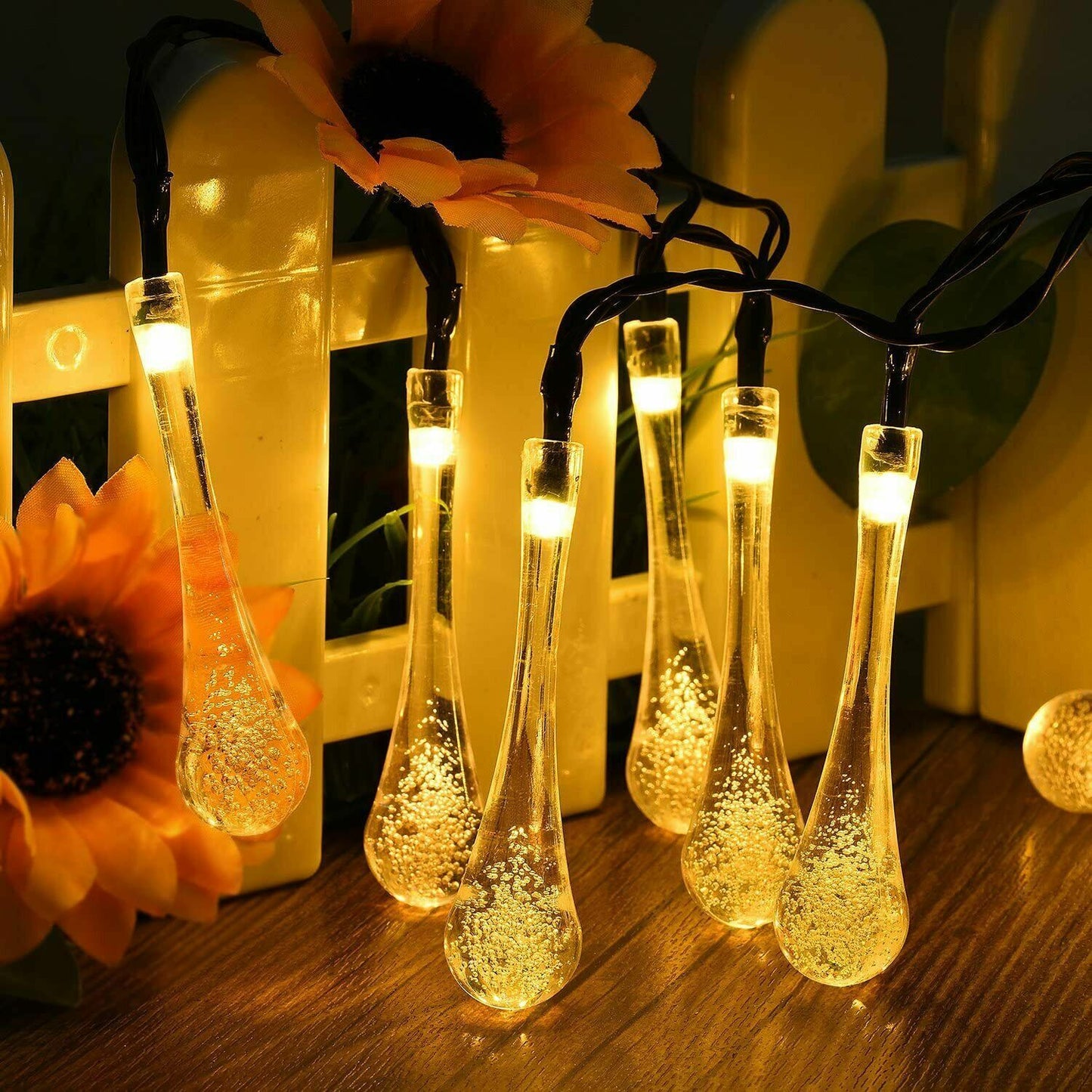 Solar Fairy String Lights 20-50 LED Raindrop Garden Christmas Tree Outdoor Lamp