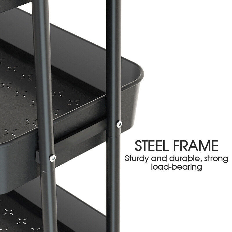 3 Tiers Kitchen Storage Trolley Cart Steel Rack Shelf Organiser Wheels