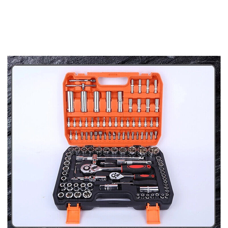 108PCS Tool Kit 1/2'' 1/4'' Ratchet Spanner Wrench Socket Hand Set Metric Driver