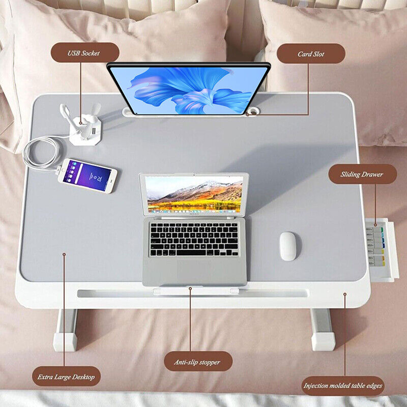 Laptop Bed Tray Desk Adjustable Table Sofa Sit Stand Desktop Computer Stand Fan